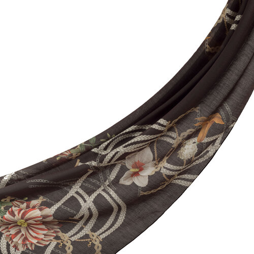 Black Mystic Garden Print Tencel Scarf