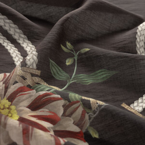 Black Mystic Garden Print Tencel Scarf - Thumbnail