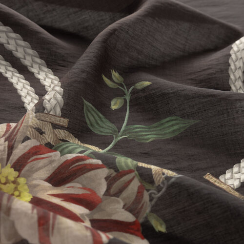 Black Mystic Garden Print Tencel Scarf