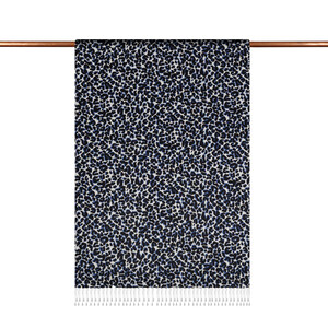 Black Navy Leopard Print Silk Scarf - Thumbnail