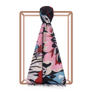 Black Nihavent Print Silk Scarf - Thumbnail