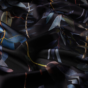 Black Notes of Nature Print Silk Twill Scarf - Thumbnail