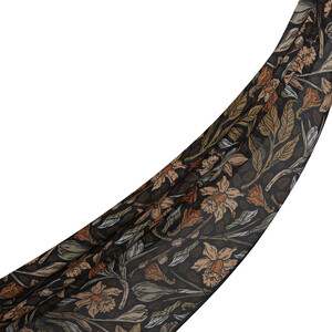 Black Orange Botanical Cotton Scarf - Thumbnail