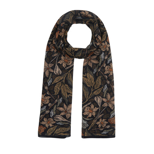 Black Orange Botanical Cotton Scarf