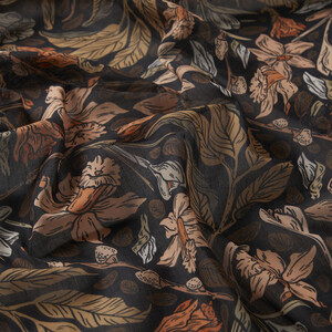 Black Orange Botanical Cotton Scarf - Thumbnail