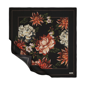 Black Orange Garden of Eden Twill Silk Scarf - Thumbnail