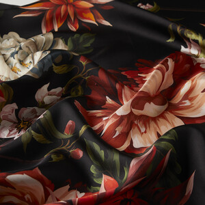 ipekevi - Black Orange Garden of Eden Twill Silk Scarf (1)