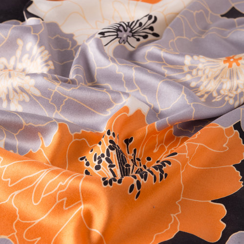 Black Orange Hydrangea Print Silk Scarf