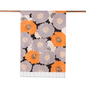 ipekevi - Black Orange Hydrangea Print Silk Scarf (1)