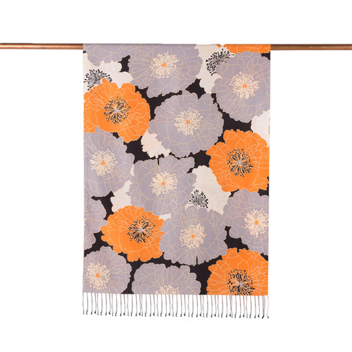 Black Orange Hydrangea Print Silk Scarf