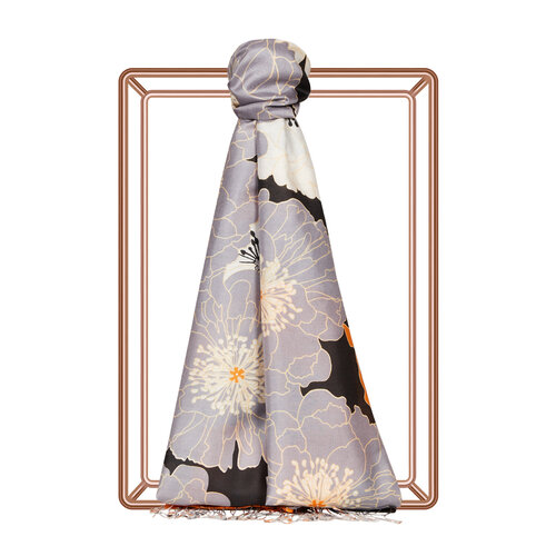 Black Orange Hydrangea Print Silk Scarf
