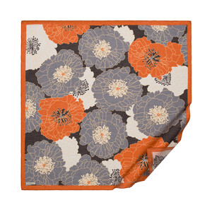Black Orange Hydrangea Print Tencel Scarf - Thumbnail