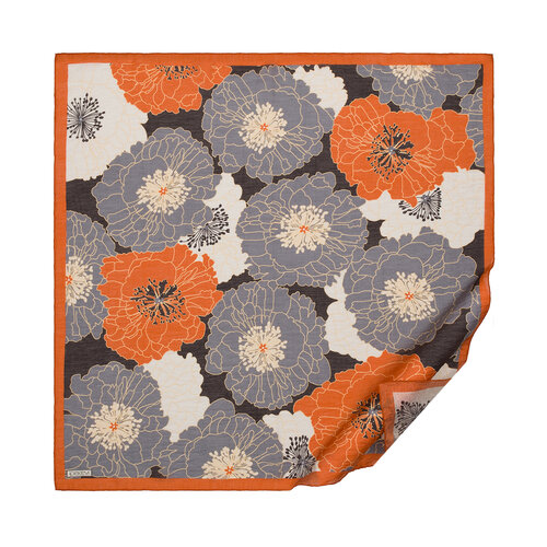 Black Orange Hydrangea Print Tencel Scarf