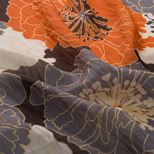 ipekevi - Black Orange Hydrangea Print Tencel Scarf (1)