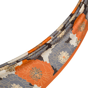 Black Orange Hydrangea Print Tencel Scarf - Thumbnail