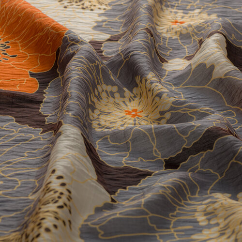 Black Orange Hydrangea Print Tencel Scarf