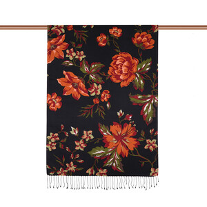 Black Orange Queen of the Night Print Silk Scarf - Thumbnail