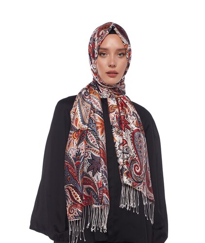 Black Paisley Print Silk Scarf