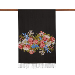 Black Palace Garden Print Silk Scarf - Thumbnail