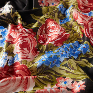 Black Palace Garden Print Silk Scarf - Thumbnail