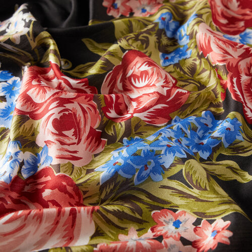 Black Palace Garden Print Silk Scarf