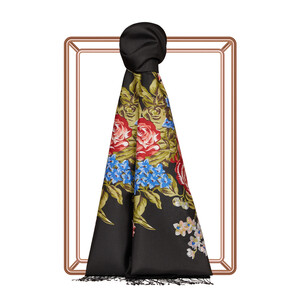 Black Palace Garden Print Silk Scarf - Thumbnail