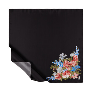 Black Palace Garden Print Silk Twill Scarf - Thumbnail