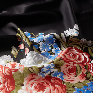 ipekevi - Black Palace Garden Print Silk Twill Scarf (1)