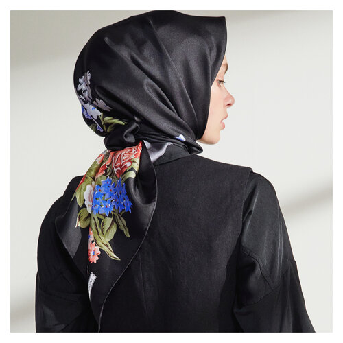 Black Palace Garden Print Silk Twill Scarf