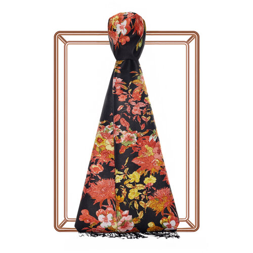 Black Pansy Printed Silk Shawl