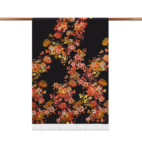 Black Pansy Printed Silk Shawl