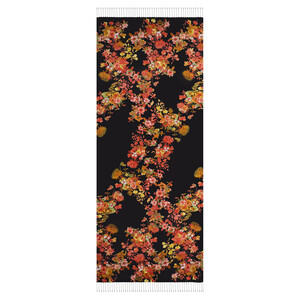 Black Pansy Printed Silk Shawl - Thumbnail