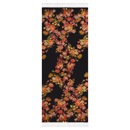 Black Pansy Printed Silk Shawl