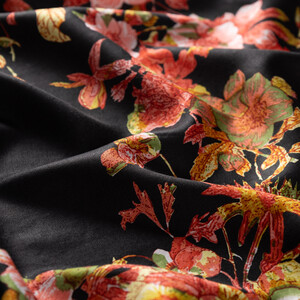 Black Pansy Printed Silk Shawl - Thumbnail