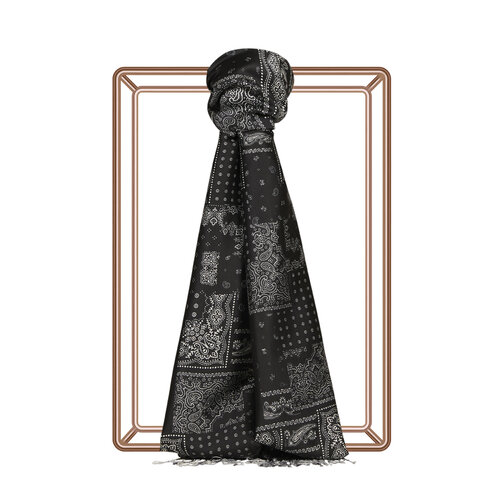 Black Patchwork Patterned Silk Scarf