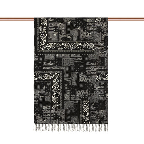 Black Patchwork Patterned Silk Scarf