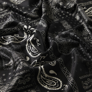 Black Patchwork Patterned Silk Scarf - Thumbnail