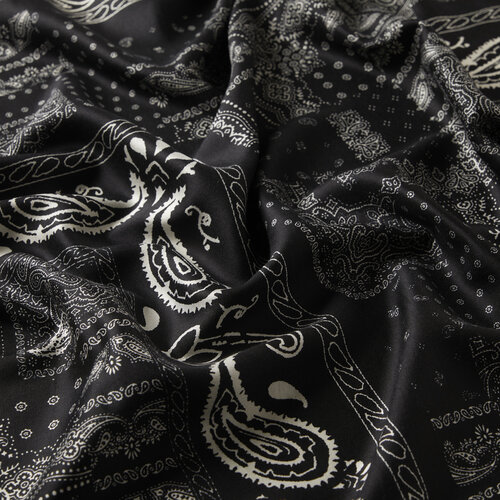 Black Patchwork Patterned Silk Scarf
