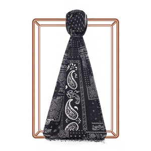 Black Patchwork Patterned Silk Scarf - Thumbnail