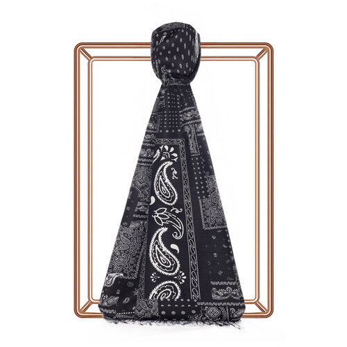 Black Patchwork Patterned Silk Scarf