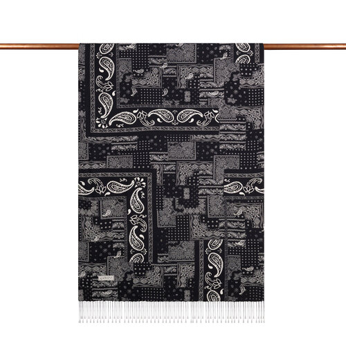 Black Patchwork Patterned Silk Scarf