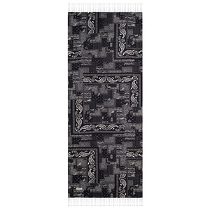Black Patchwork Patterned Silk Scarf - Thumbnail