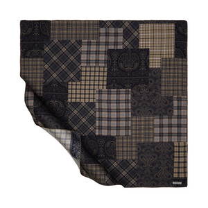 Black Patchwork Patterned Twill Silk Scarf - Thumbnail