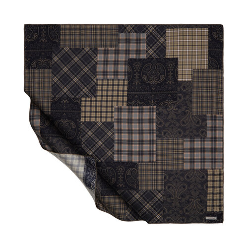 Black Patchwork Patterned Twill Silk Scarf