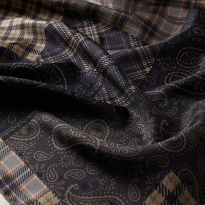 Black Patchwork Patterned Twill Silk Scarf - Thumbnail