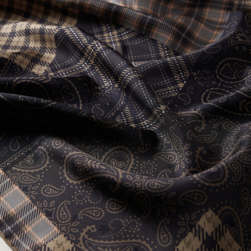 Black Patchwork Patterned Twill Silk Scarf
