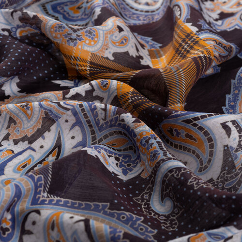 Black Patchwork Print Tencel Scarf