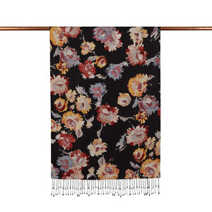 ipekevi - Black Peony Print Silk Scarf (1)