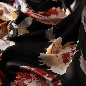 Black Peony Print Silk Scarf - Thumbnail