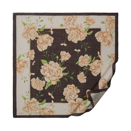 Black Peony Print Tencel Scarf